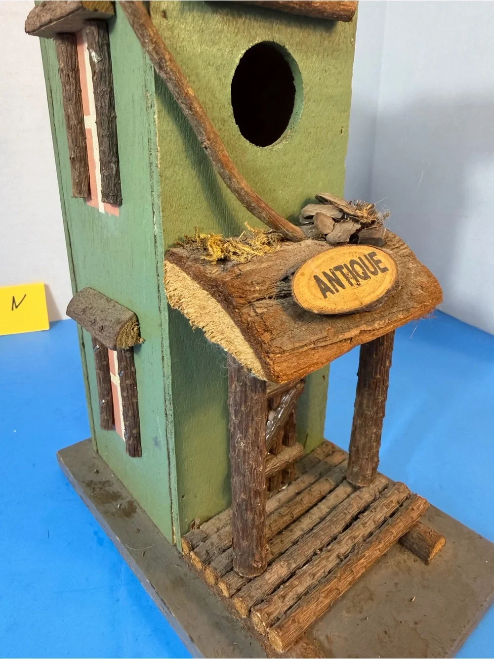 Antique-Style Green Wooden Bird House for Small Birds